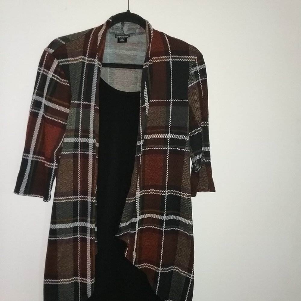 Enfocus Studio Woman Plaid Open Front 3/4 Sleeve Dress